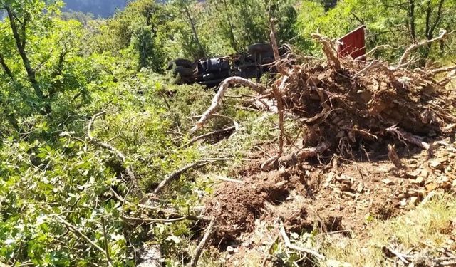 Nallıhan’da freni boşalan itfaiye aracı uçuruma yuvarlandı