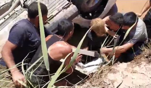 Otomobil sulama kanalına düştü: Sürücüyü itfaiye ekibi kurtardı