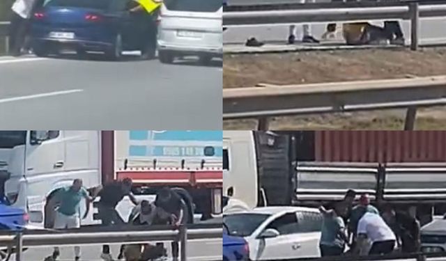 Otoyolda sürücü önce dövüldü sonra suyla ayıtılmaya çalışıldı: O anlar kamerada