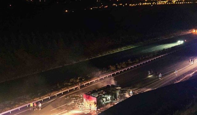 Balıkesir’de otoyolda tır yandı, yangın ormanlık alana sıçradı