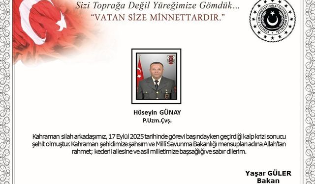 Kalp krizi geçiren Uzman Çavuş şehit oldu