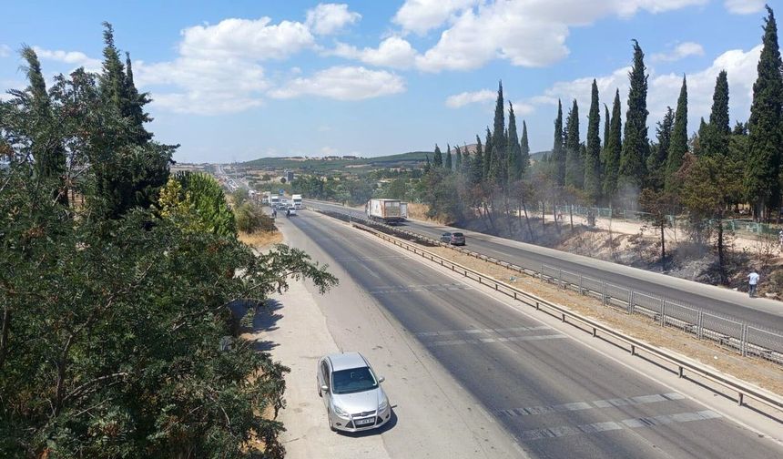 Bursa-İzmir yolunda yangın,trafik durma noktasına geldi.