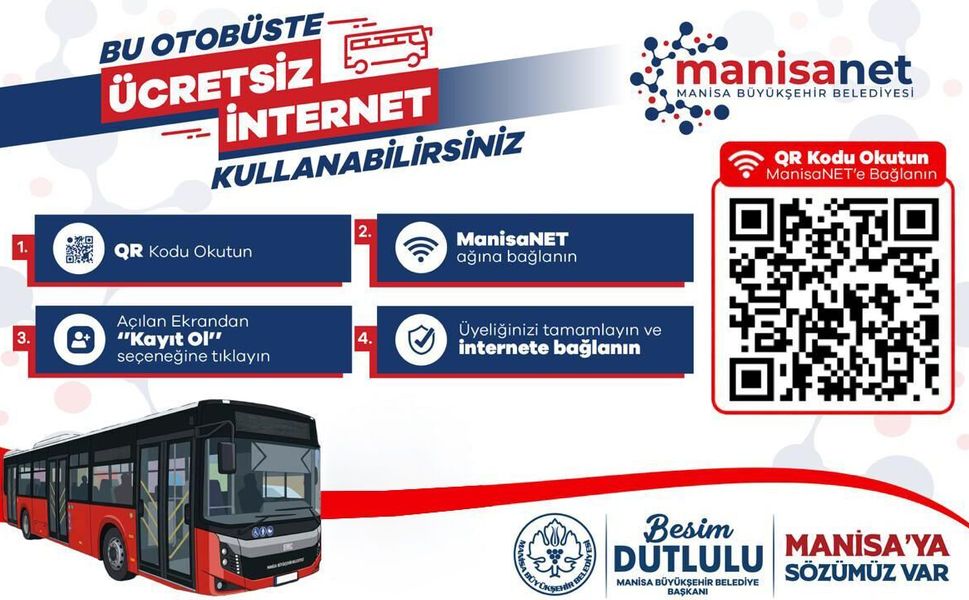 Manisa Büyükşehir Belediyesi Otobüslerinde Ücretsiz İnternet Dönemi